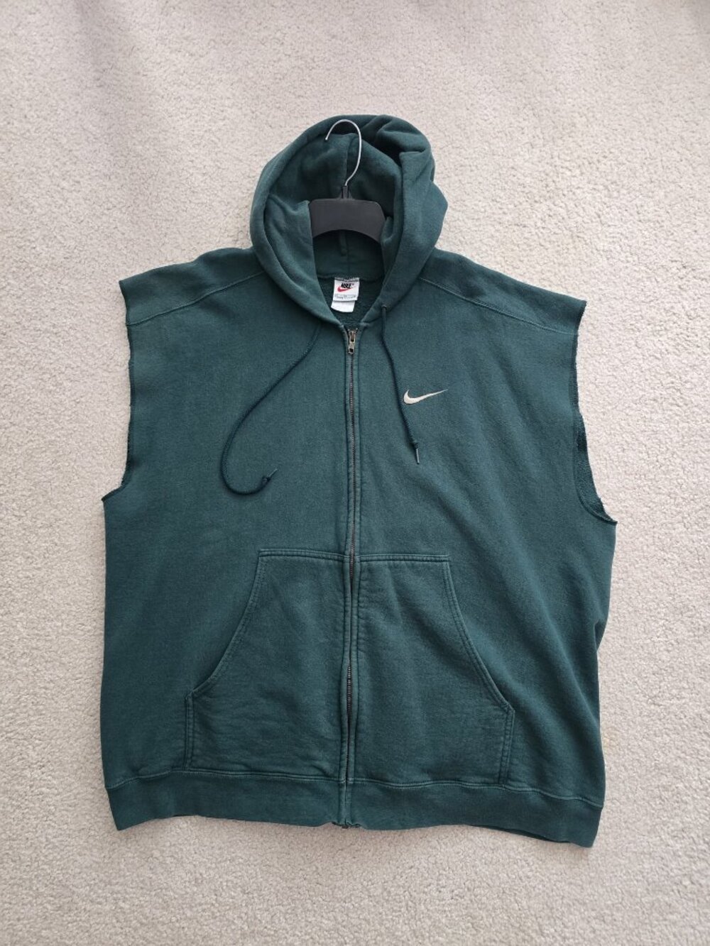 Vintage Nike Sleeveless Hoodie Vest Unisex XL Green 90s Made in USA Full Zip